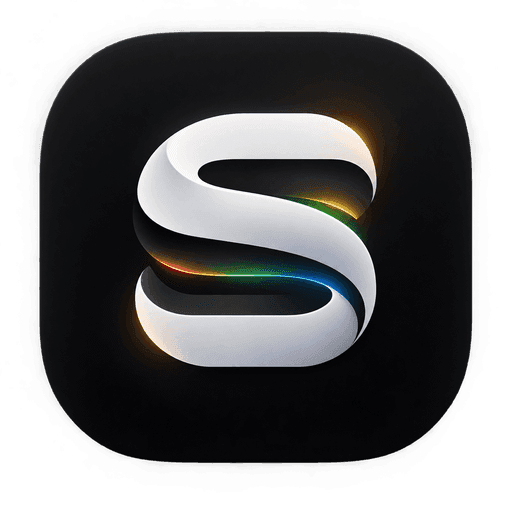 SASI app icon — a white S with a thin rainbow edge on black